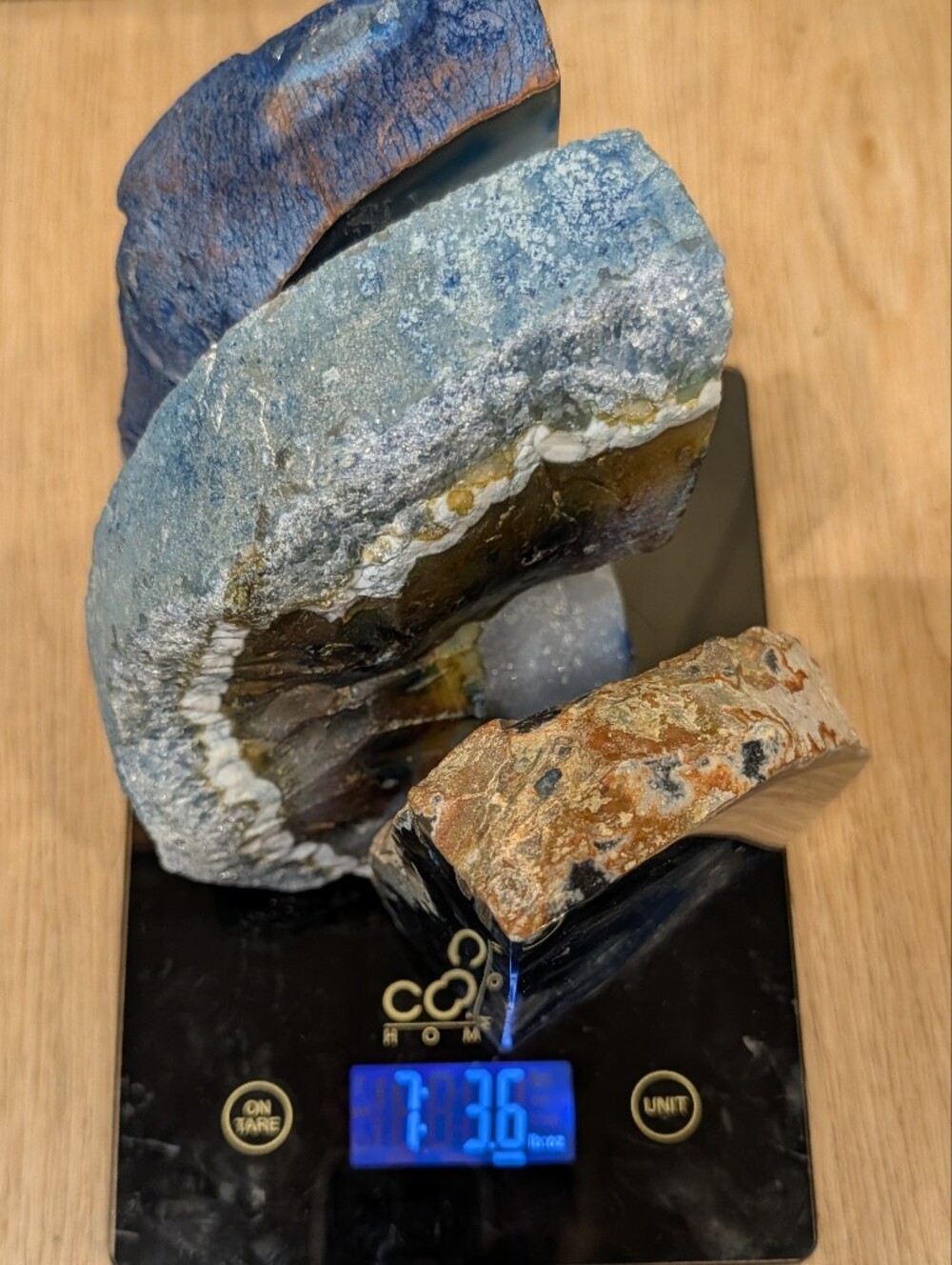 Agate Geodes Set of 3 Cobalt Blue Polished Sections - Picture 4 of 16